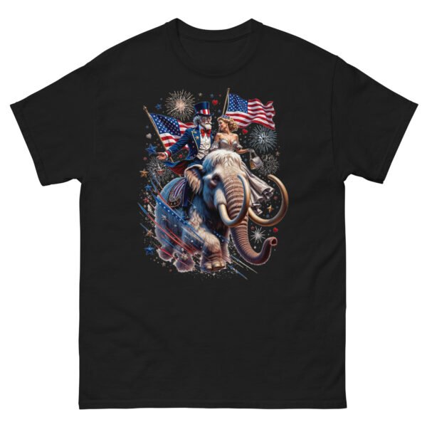 Sam and Lady Liberty Riding a White Mammoth
