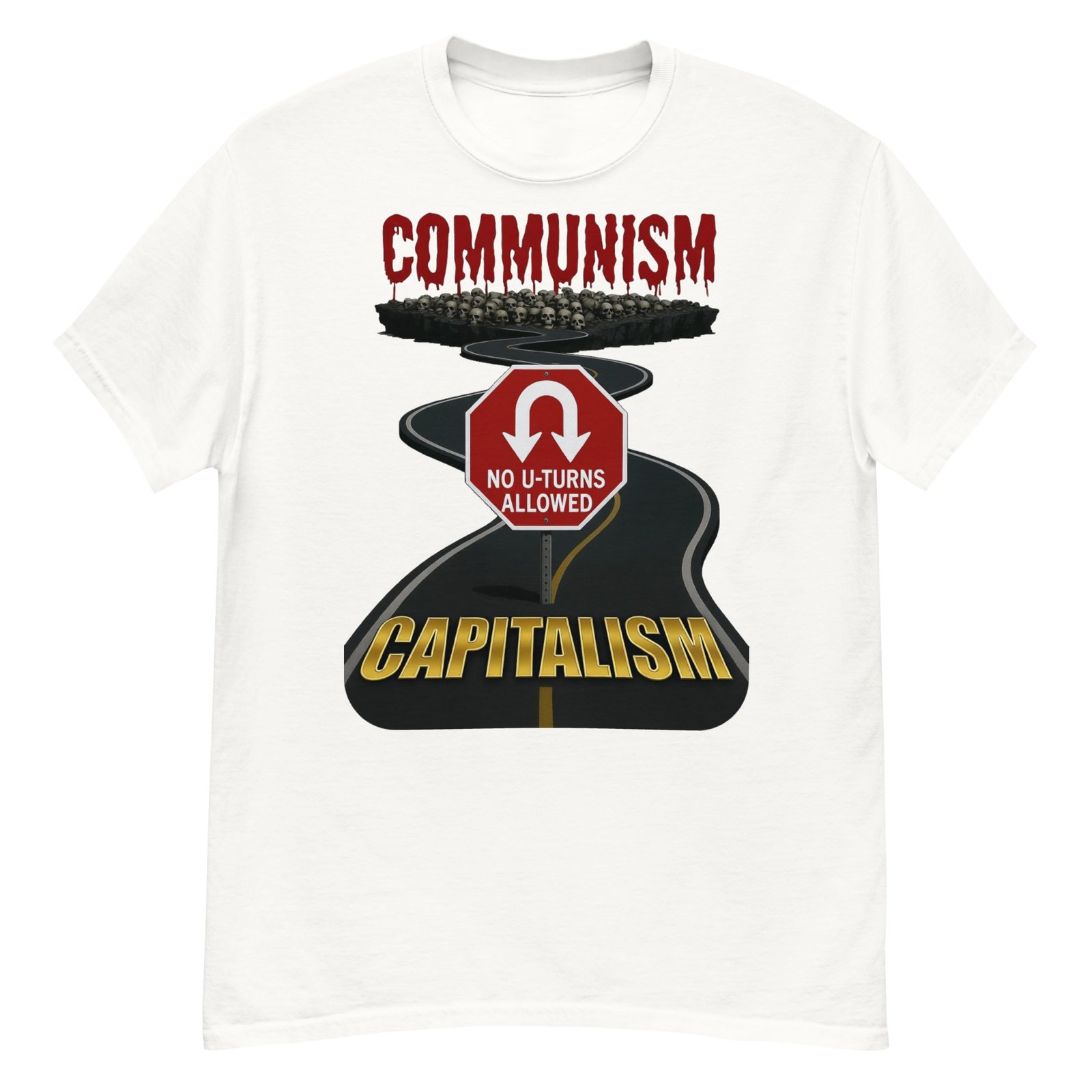 Communism Capitalism No U-Turns Road Sign