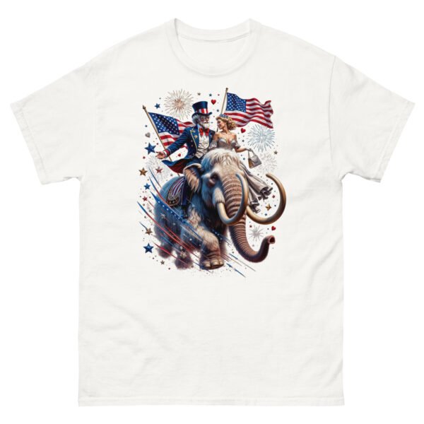 Sam and Lady Liberty Riding a White Mammoth