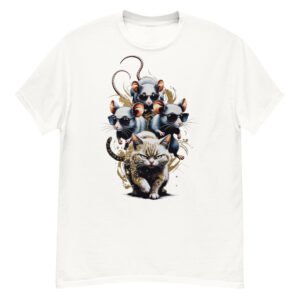 Three Mice on Cat - Sunglasses Mice Riding Grumpy Cat Graphic Tee